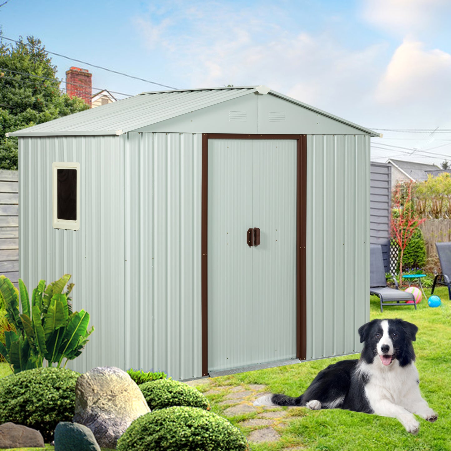 Outdoor White Metal Storage Shed with Window