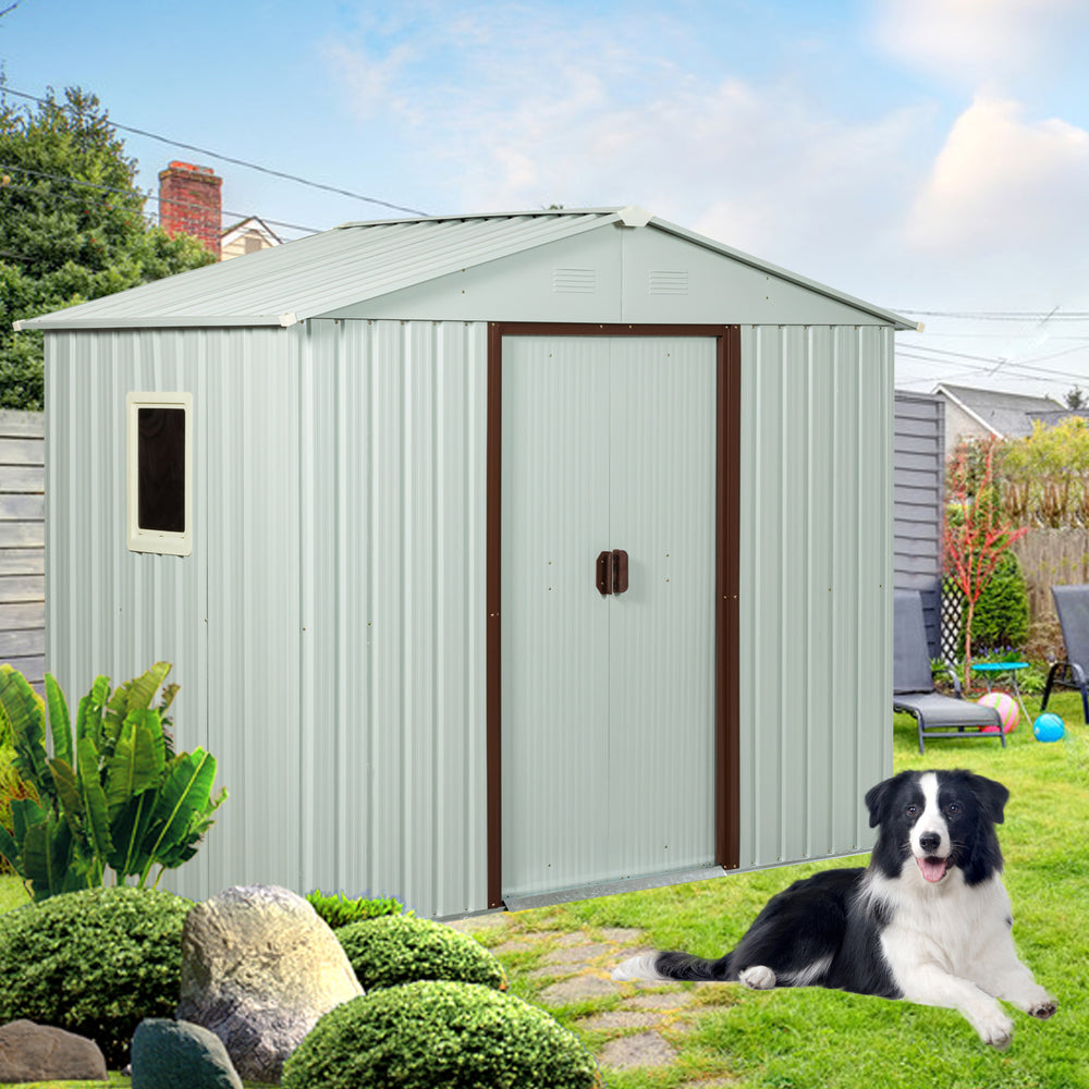 Outdoor White Metal Storage Shed with Window