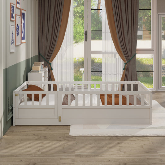 Cozy Twin Montessori Floor Bed with Safety Barrier