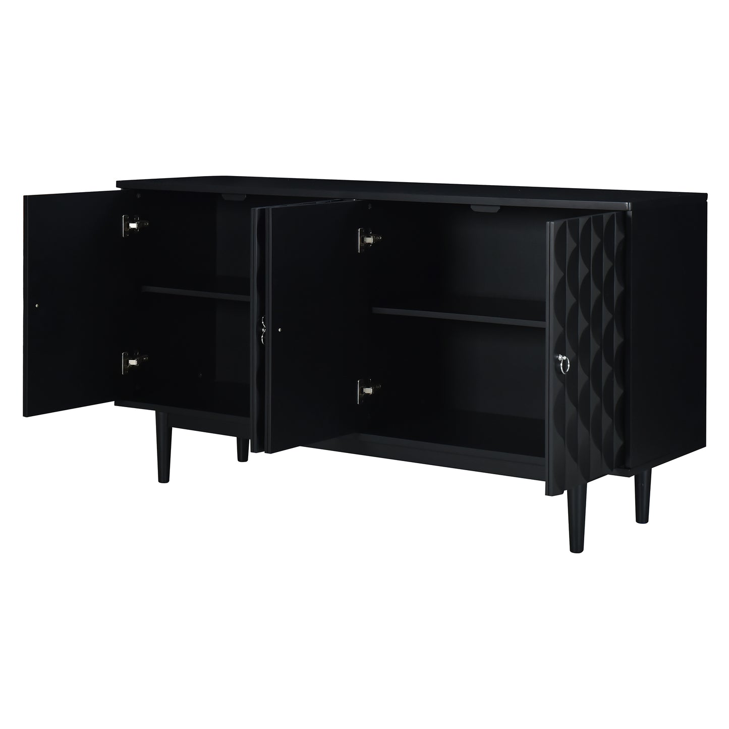 Sleek Black Sideboard with Stylish Curved Doors and Silver Handles