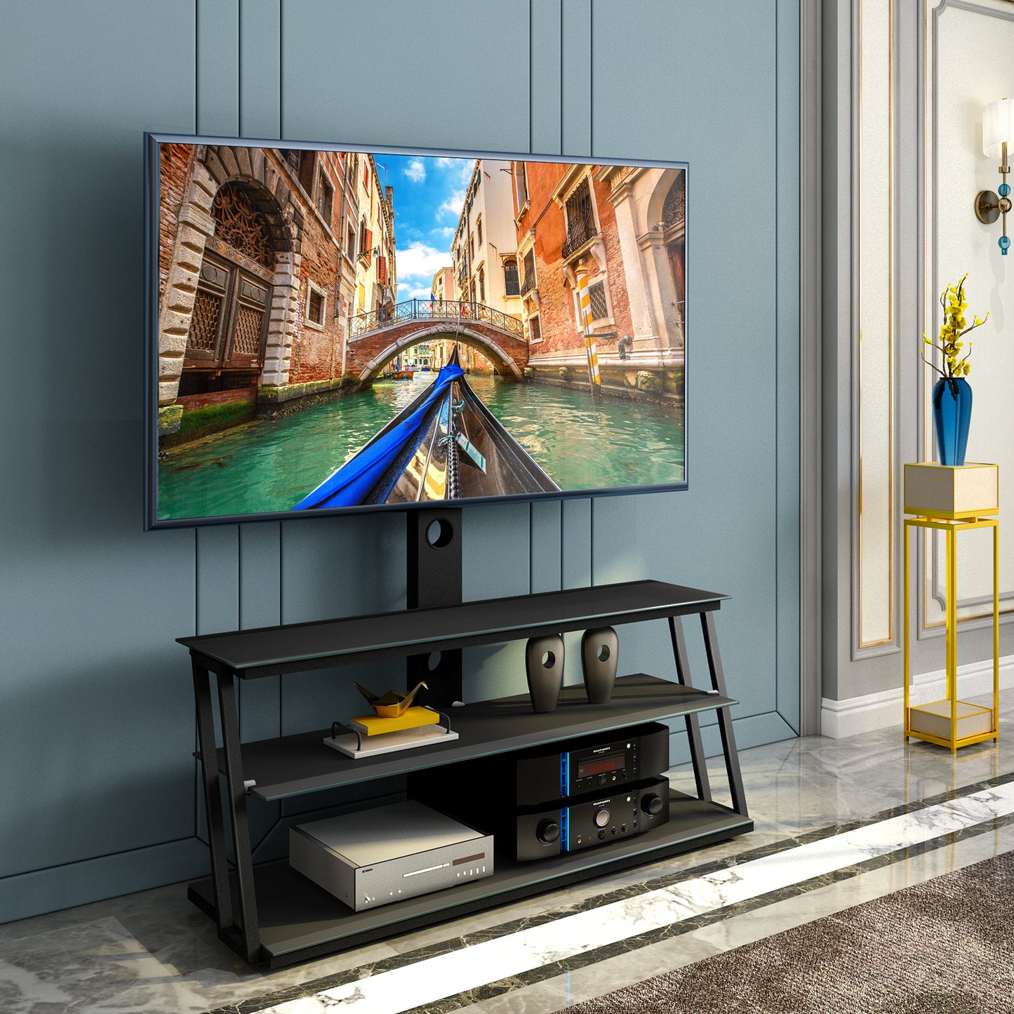 Sleek Adjustable Glass TV Stand