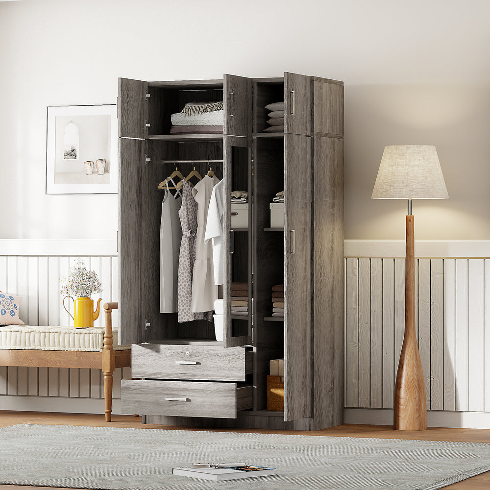 Stylish Gray 3-Door Wardrobe with Drawers and Cabinet