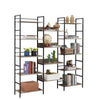 Industrial Triple Wide Wooden Bookshelf - Grey Retro Charm for Home & Office