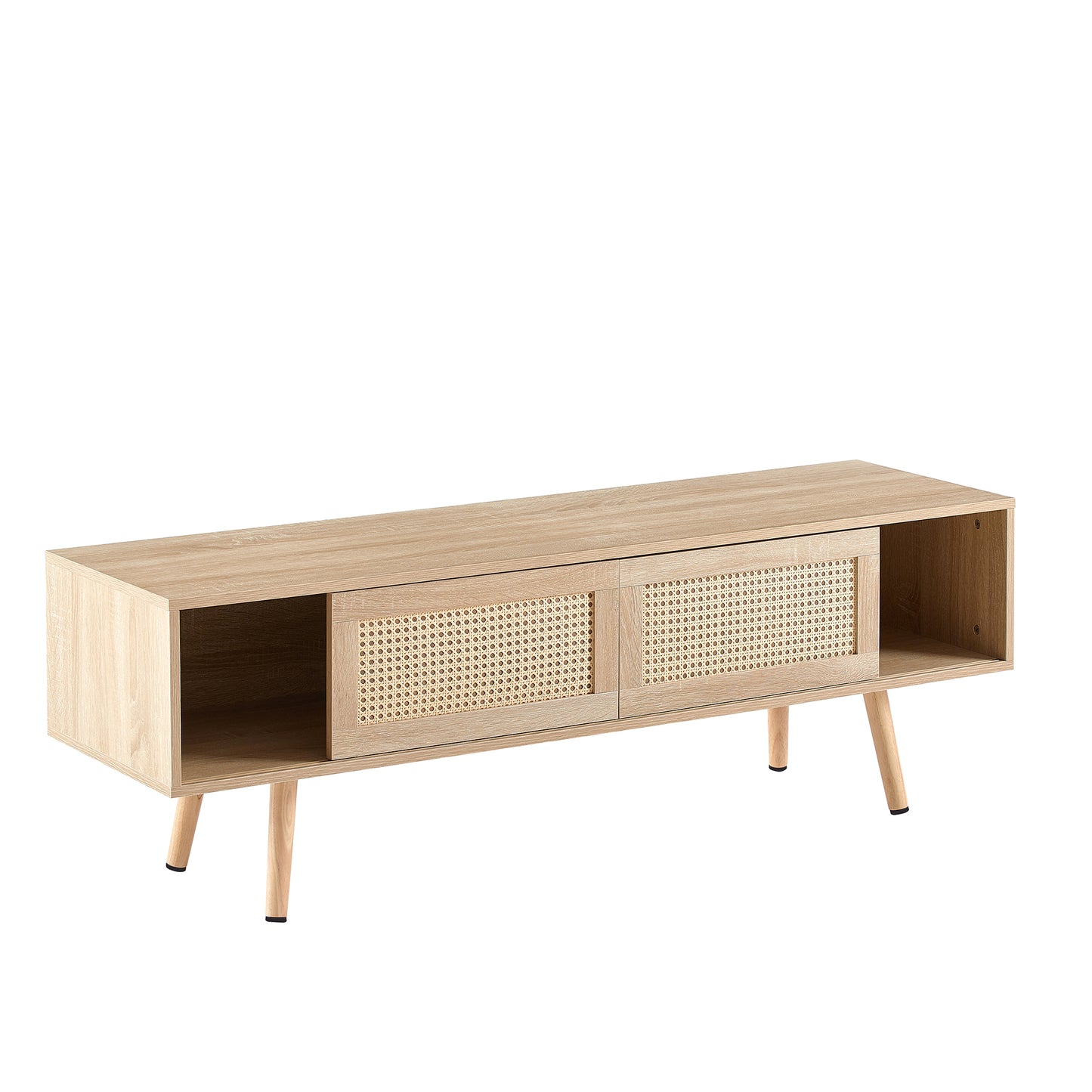 Chic Rattan TV Stand with Sliding Doors