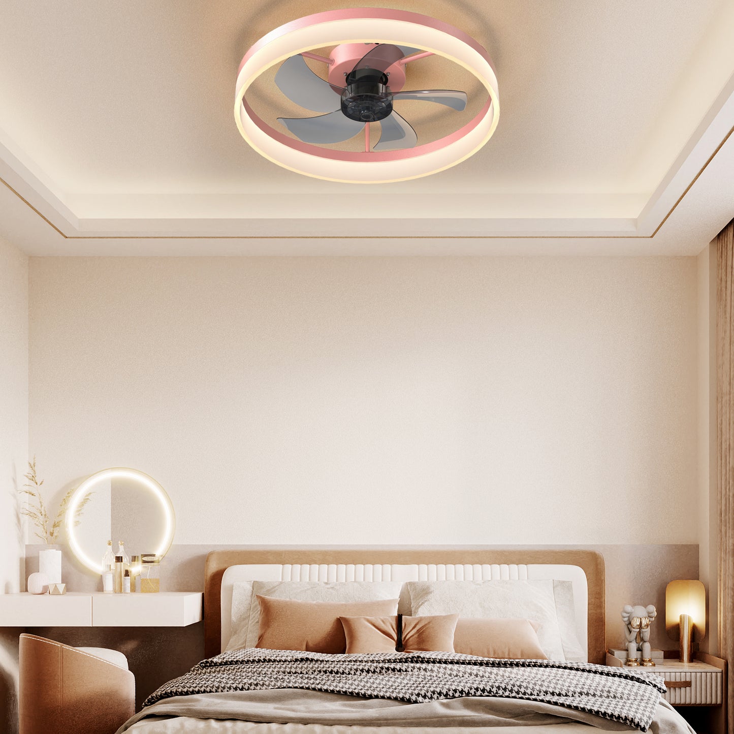 Stylish Pink Ceiling Fan with Dimmable LED Lights