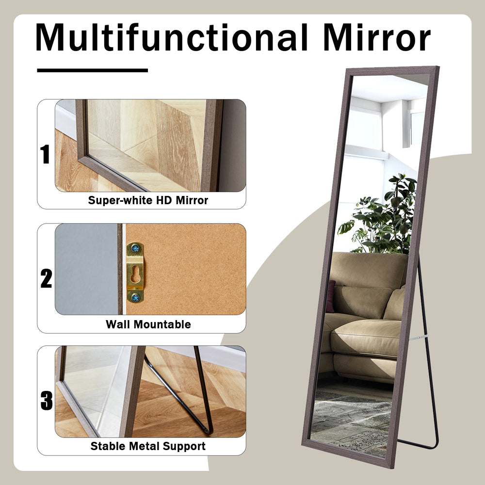 Elegant Gray Wood Framed Full-Length Mirror