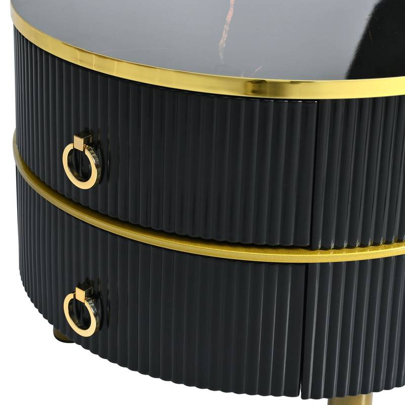 Chic Nesting Coffee Tables with Drawers - Sleek Round Design in Black and Brown Glass