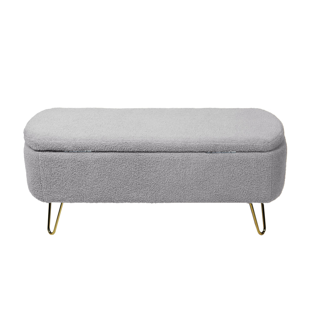 Chic Grey Faux Fur Storage Ottoman Bench