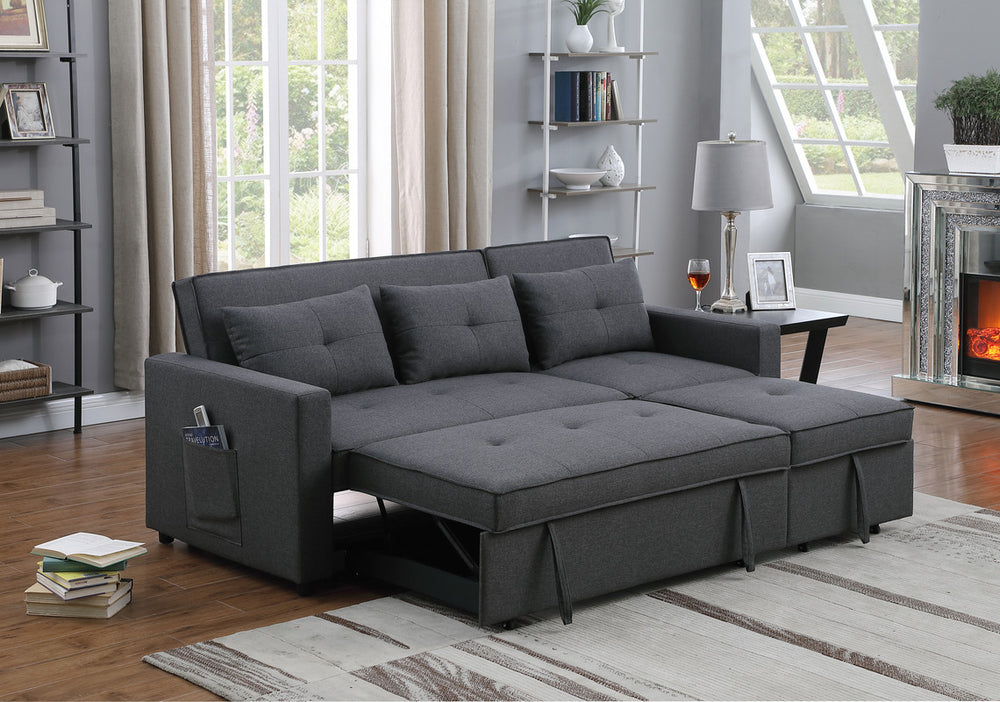 Cozy Gray Sleeper Sofa with Handy Pocket