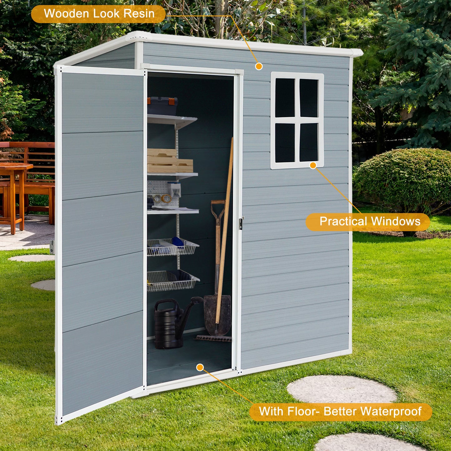 Stylish Grey Outdoor Storage Shed for Patio Gear