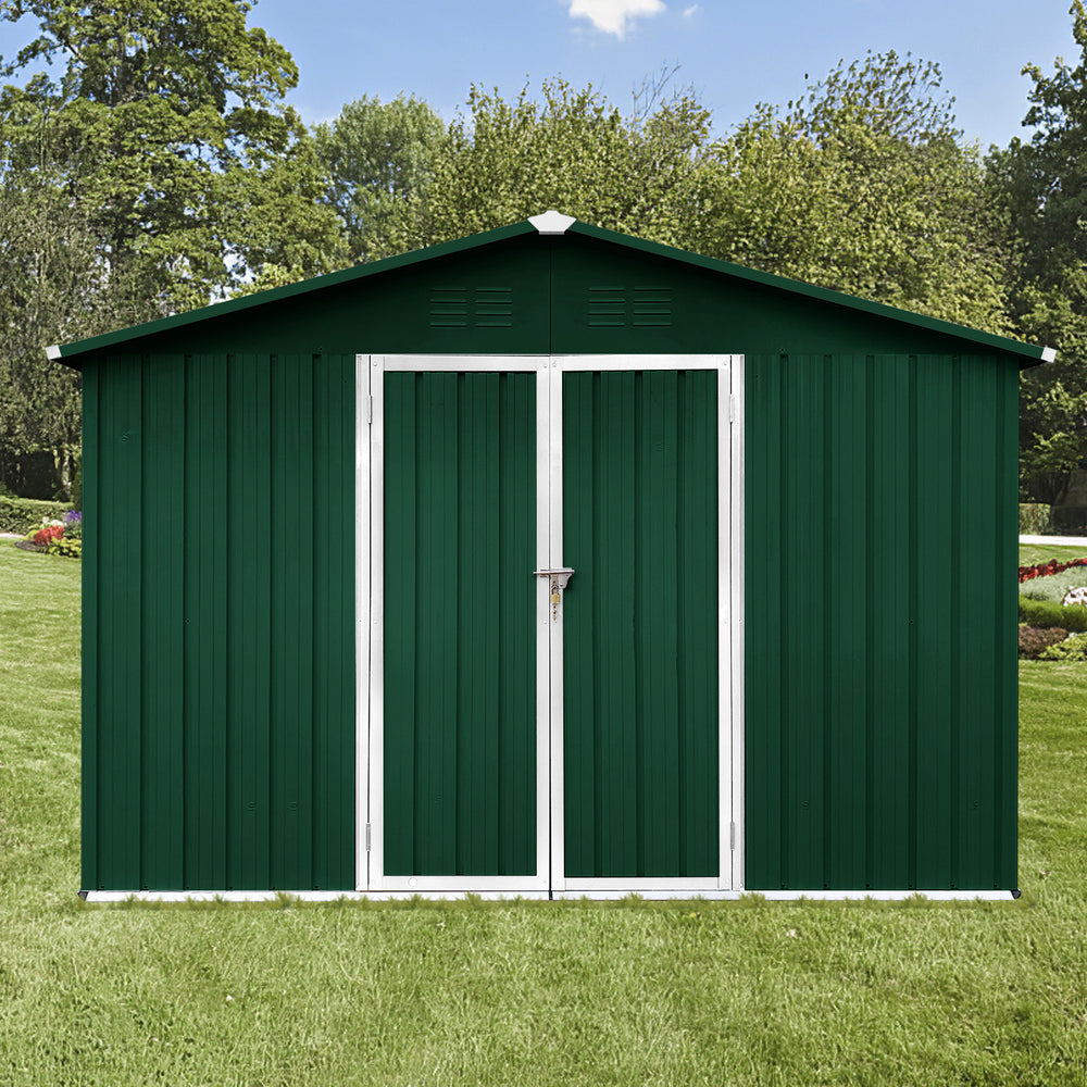 Chic Green & White Metal Garden Shed