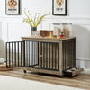 Chic Dog Crate Table with Feeding Bowl & Wheels
