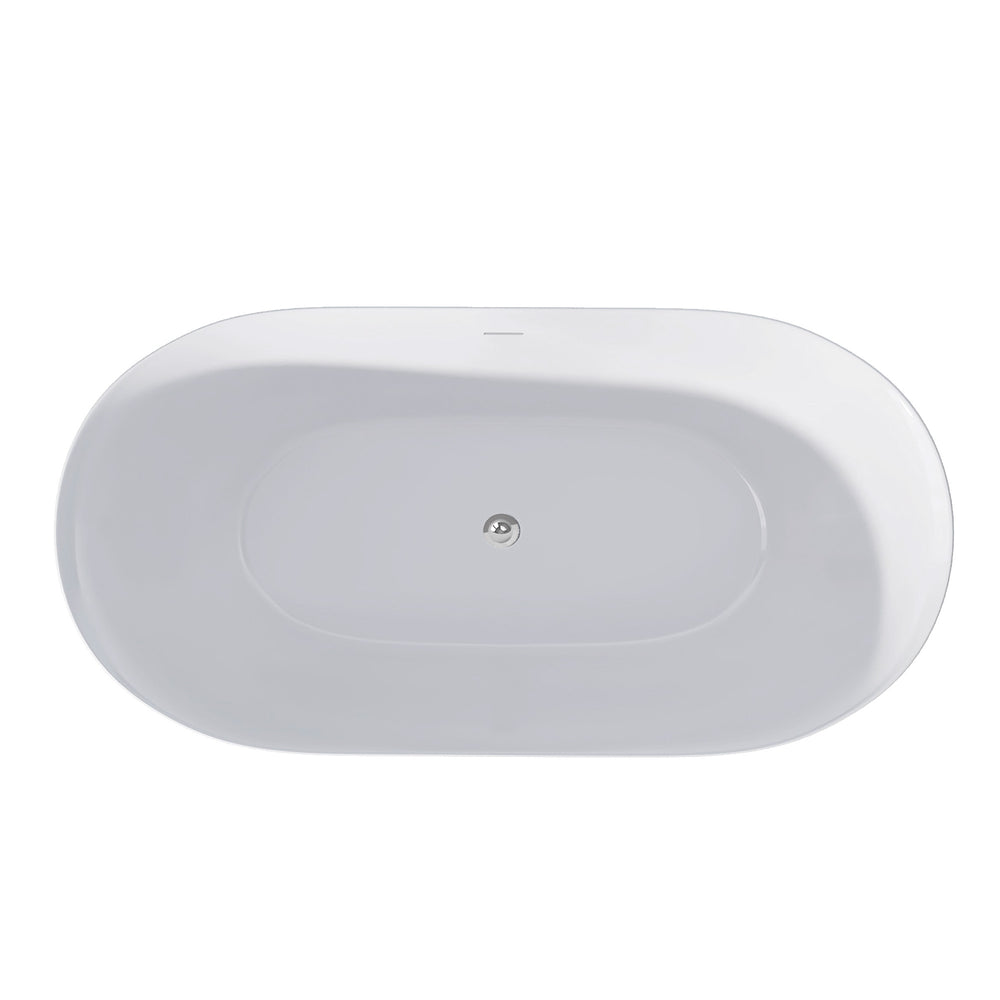 Sleek White Freestanding Soaking Tub with Pop-Up Drain