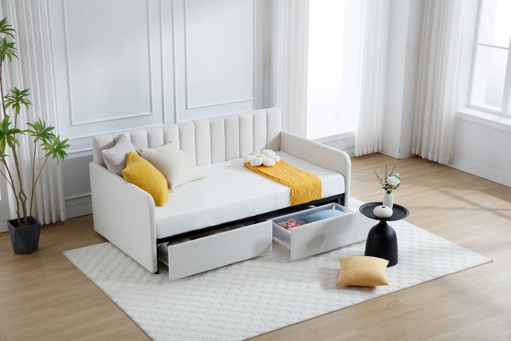 Ivory Boucle Flora Daybed with Storage