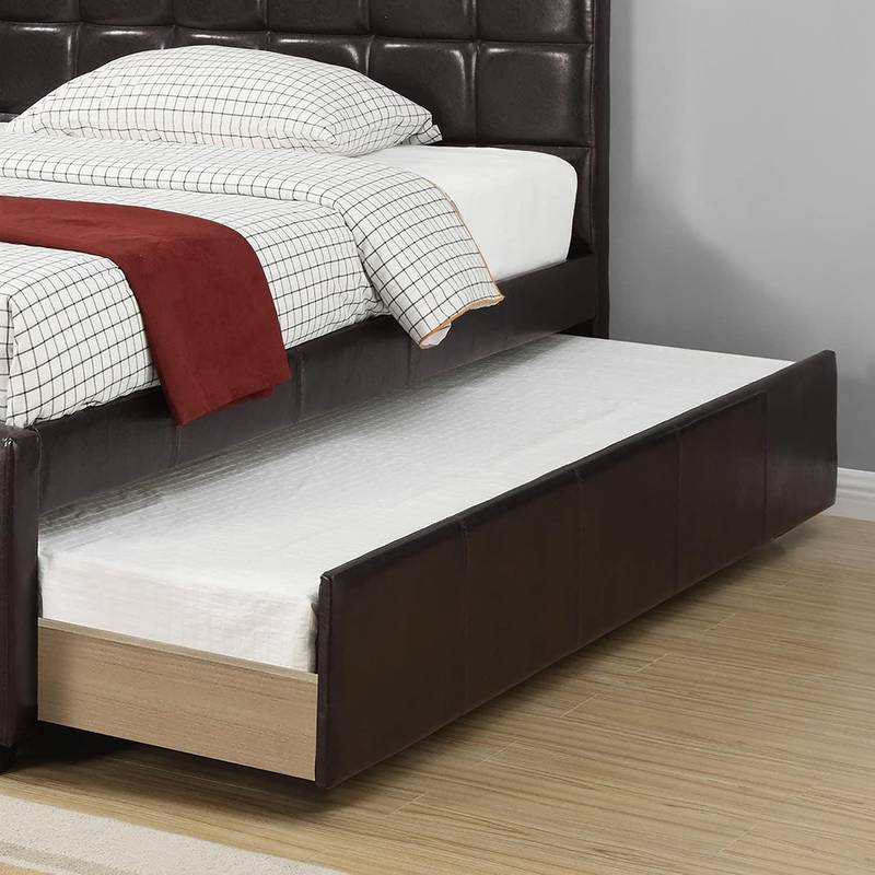 Espresso Twin Trundle Bed with Upholstered Headboard