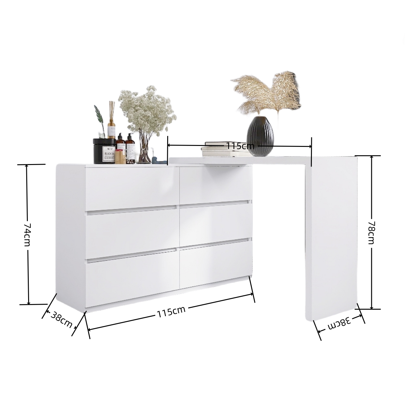 Chic White 6-Drawer Vanity Chest