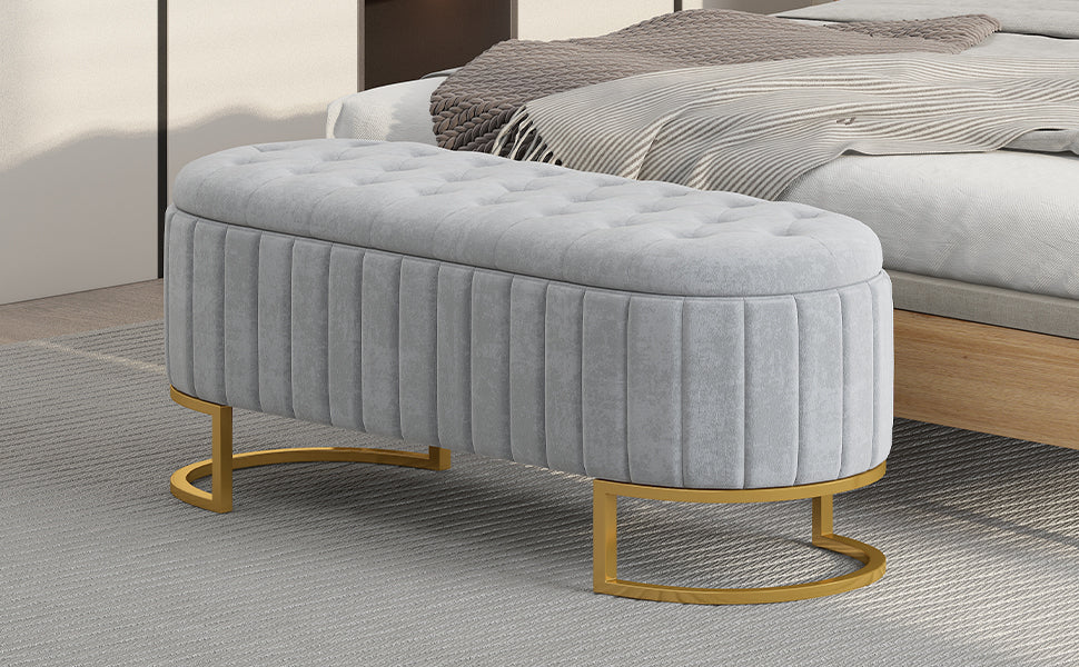 Chic Velvet Storage Ottoman with Metal Legs