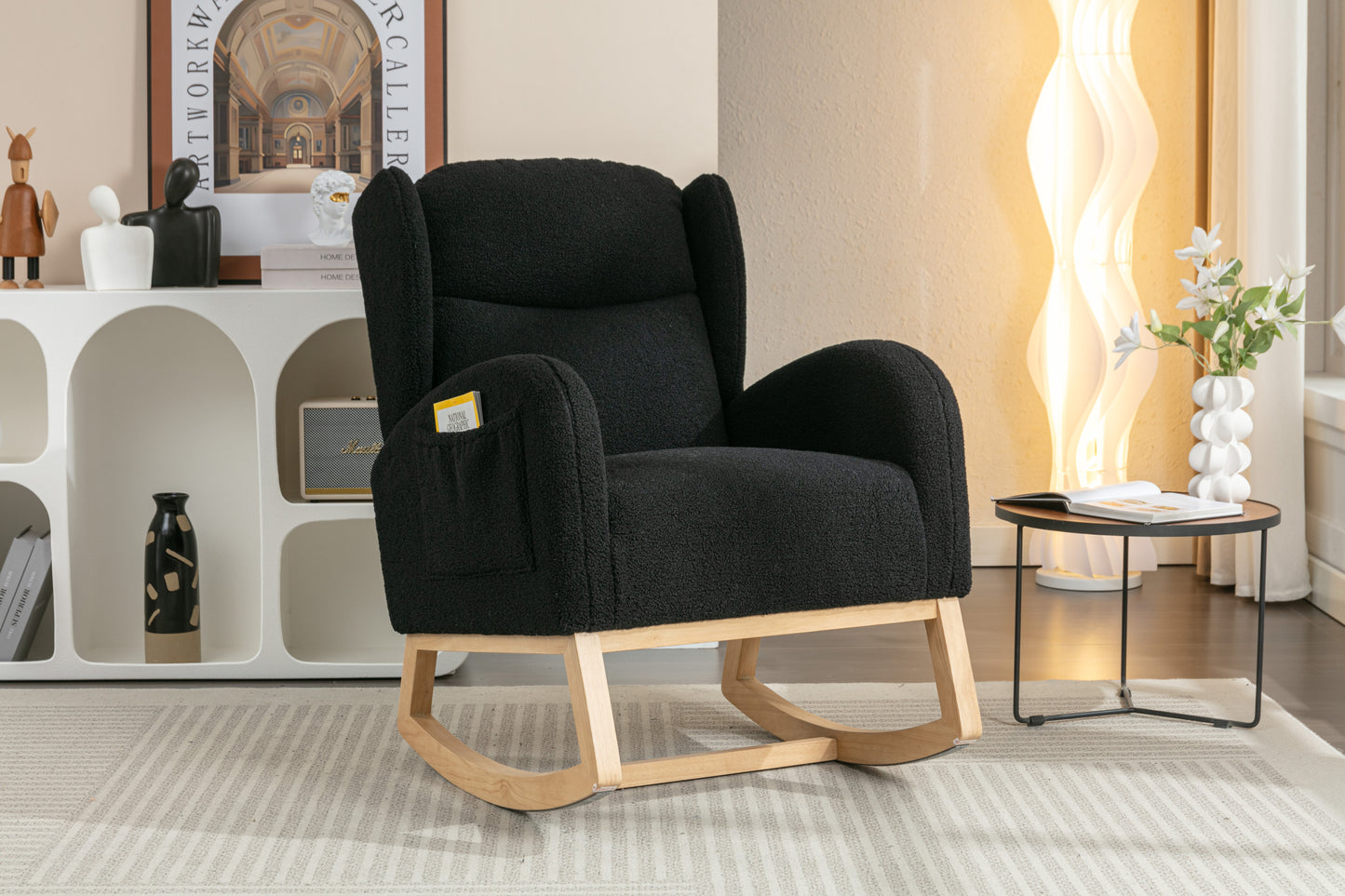 Cozy Teddy Rocking Chair with Stylish Wood Legs