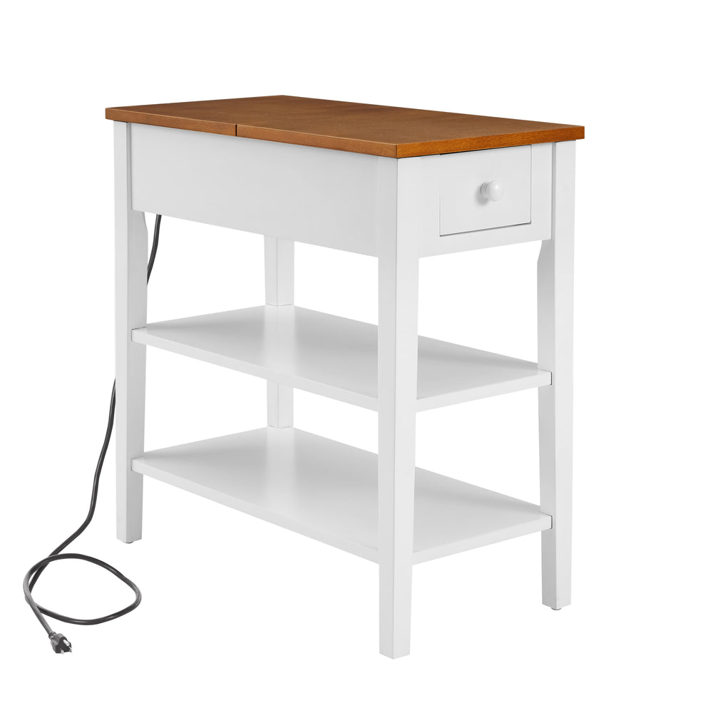 Chic USB Charging End Table in Two-Tone Wood