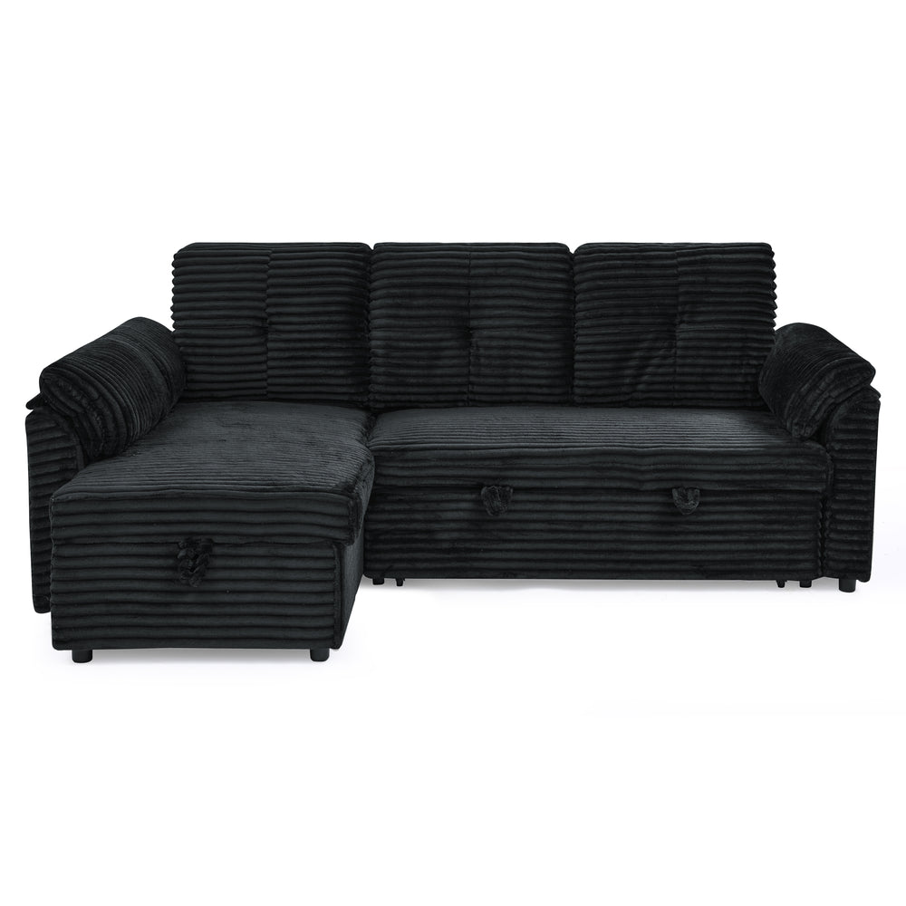 Chic Convertible Corduroy Sleeper Sofa with Storage Chaise