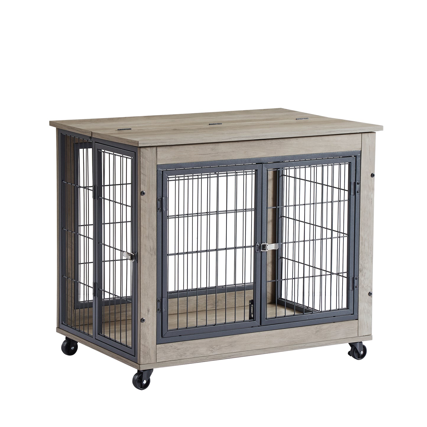 Stylish Rolling Dog Crate with Double Doors