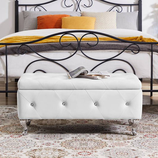 Cozy White Storage Bench with Padded Seat