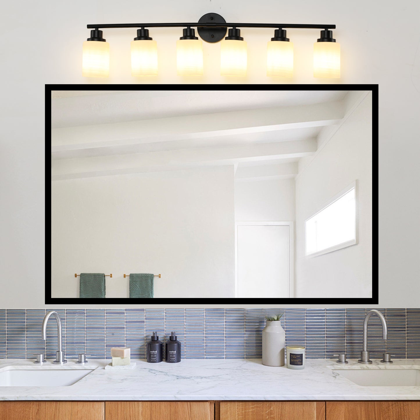 Chic Black Frame Vanity Light with Frosted Glass