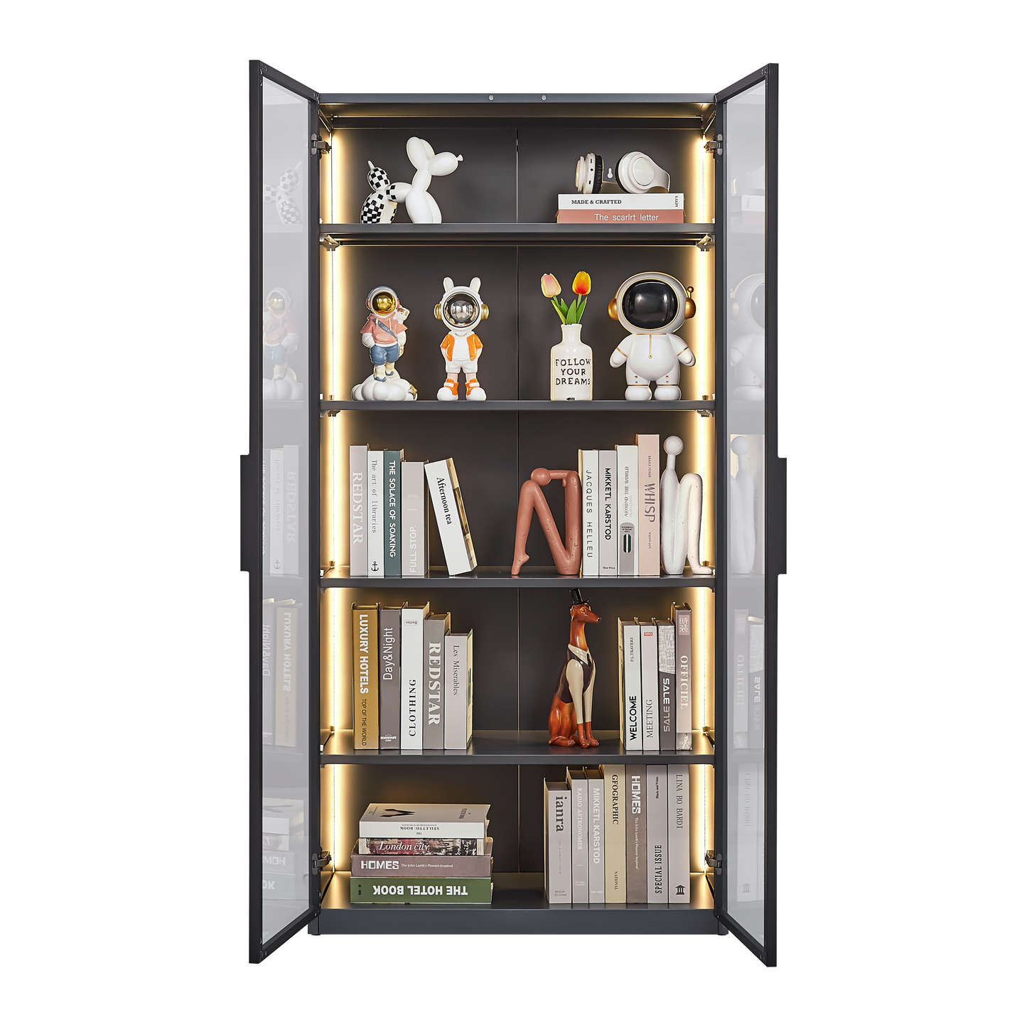 Stylish Double Door Glass Display Cabinet with LED Lights