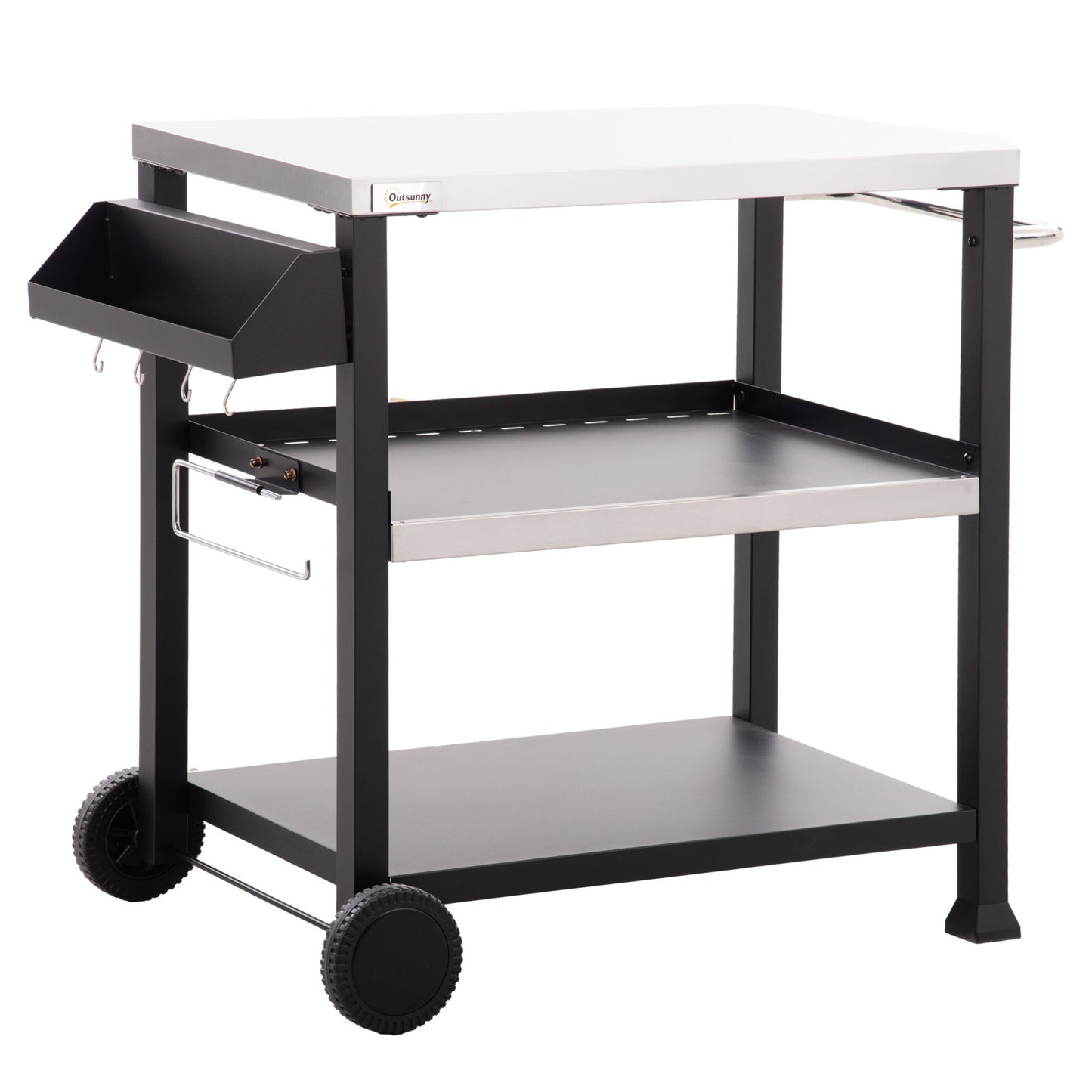 Outsunny Versatile Grill Cart with Stainless Steel Top and Wheels