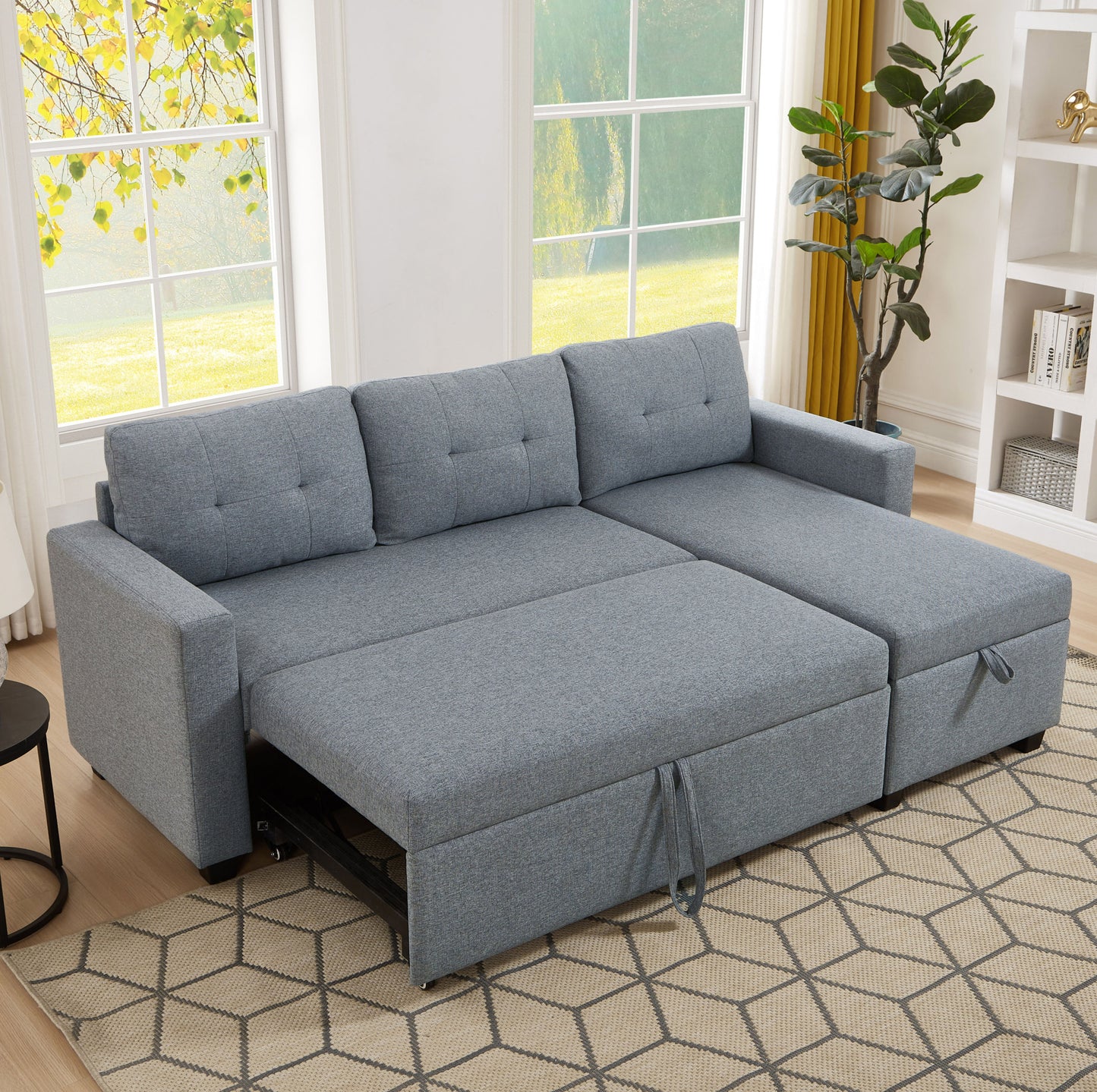 CozyConvertible Sectional Sofa with Storage in Light Grey