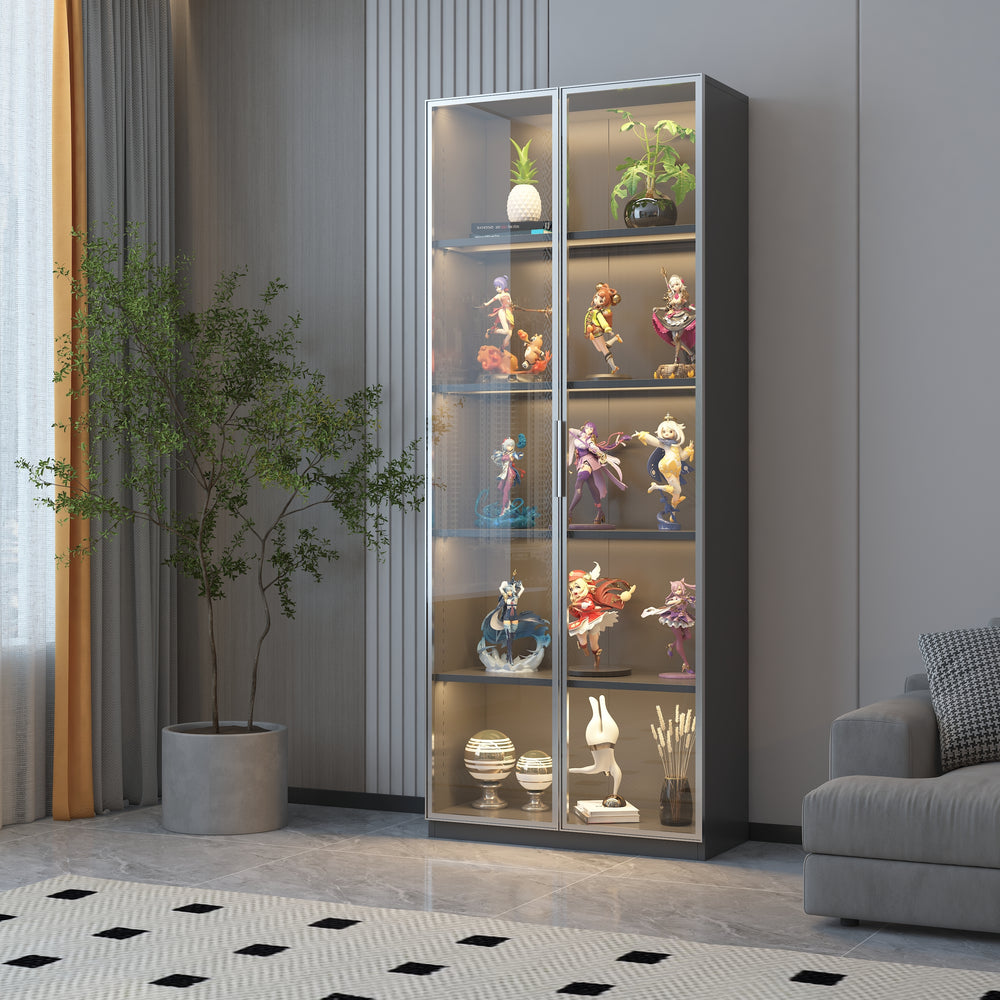 Stylish Double Door Glass Display Cabinet with LED Lights