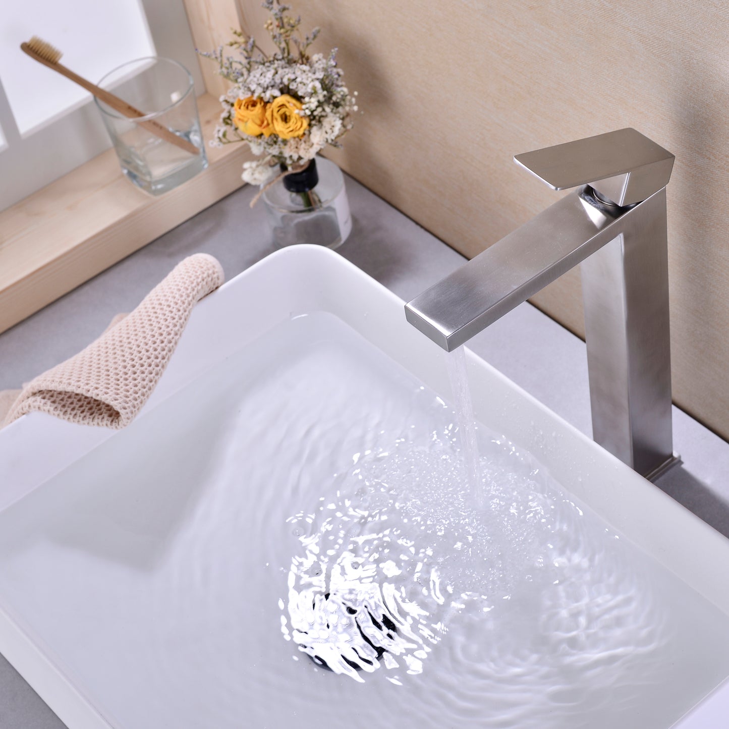 Sleek Brushed Nickel Bathroom Faucet