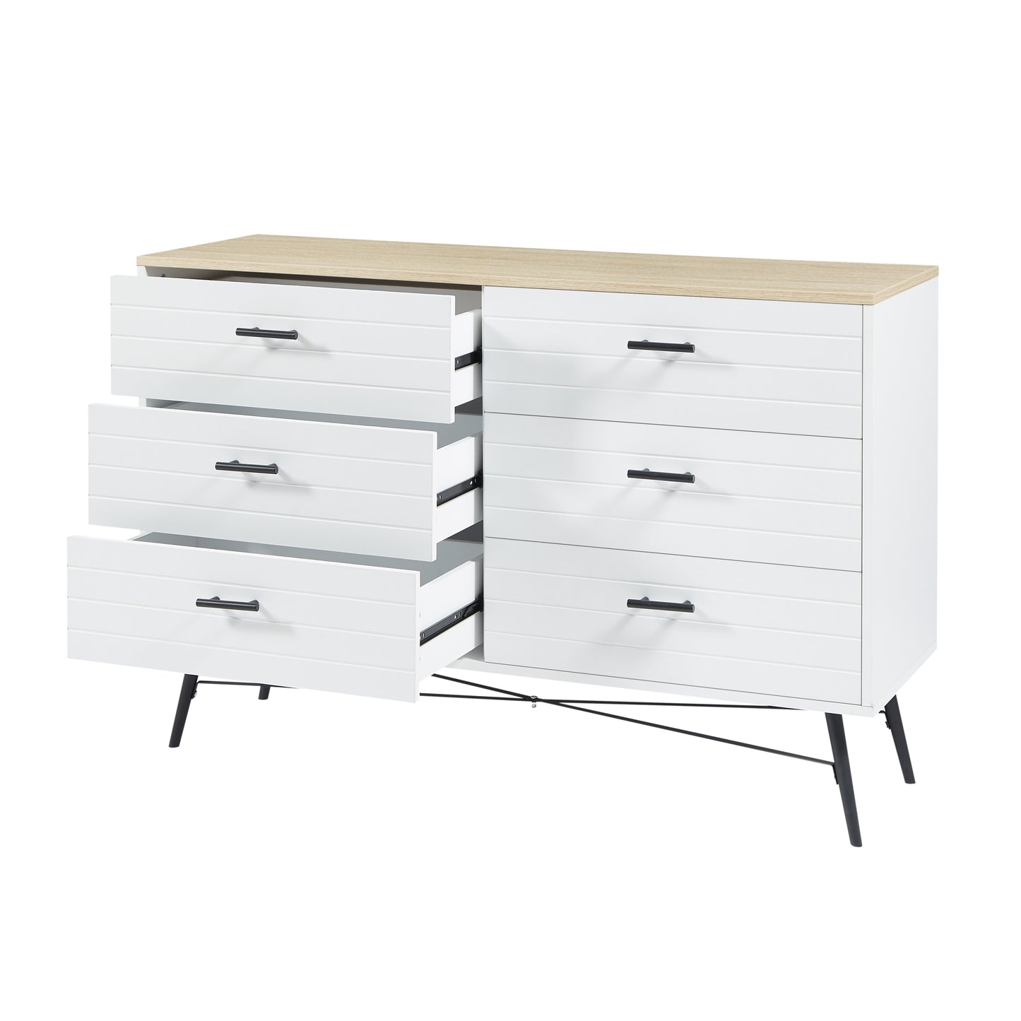 Chic White & Oak 6-Drawer Dresser