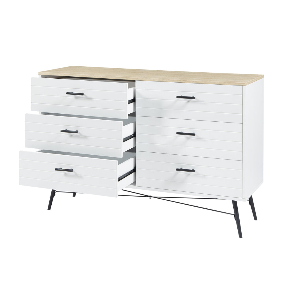 Chic White & Oak 6-Drawer Dresser