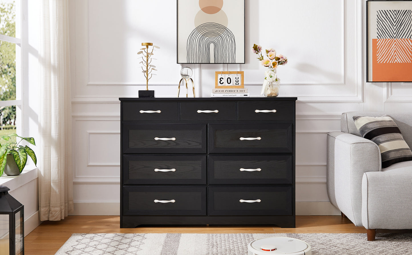 Charming Black 9-Drawer Dresser for Kids & Living Spaces