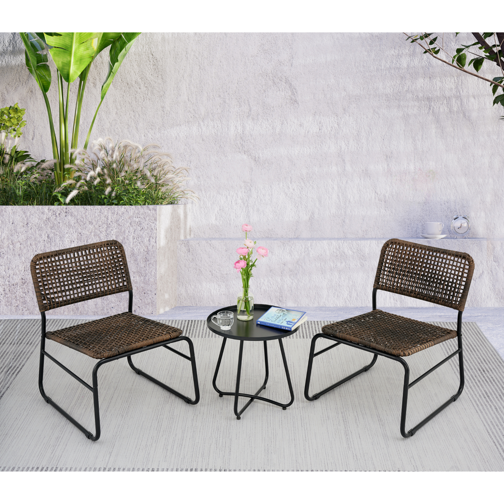 Chic Rattan Patio Set with Modern Round Table