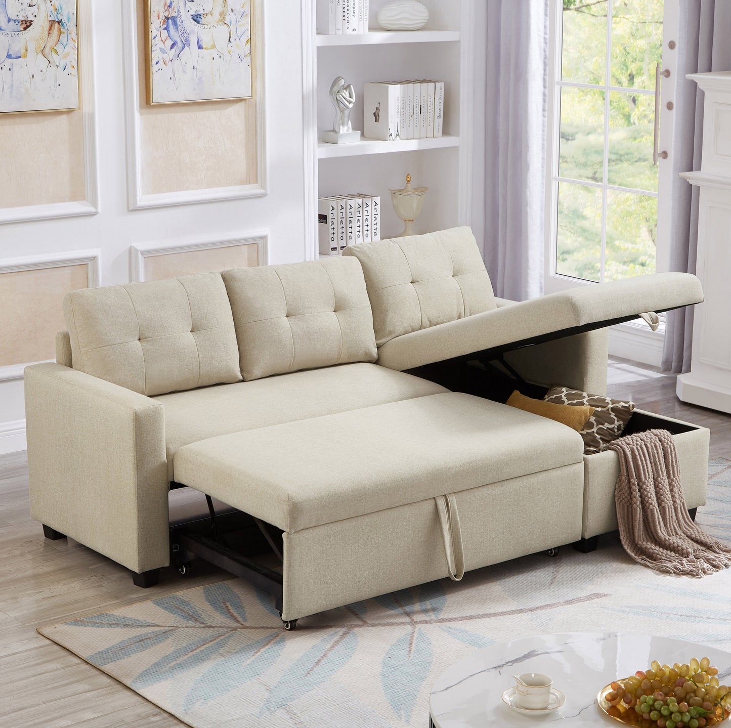 Beige Convertible Storage Sofa Sectional