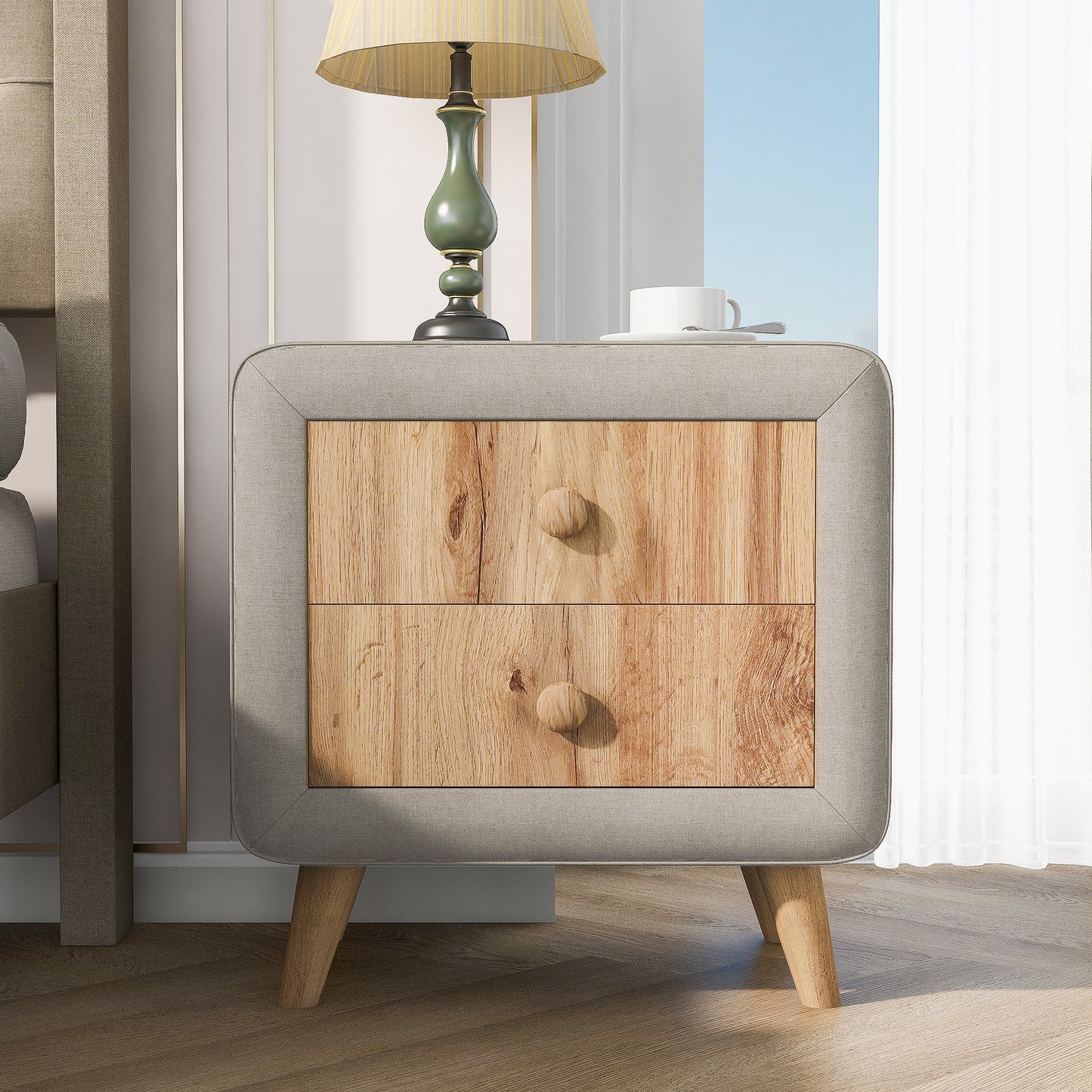 Cozy Beige Nightstand with Drawers