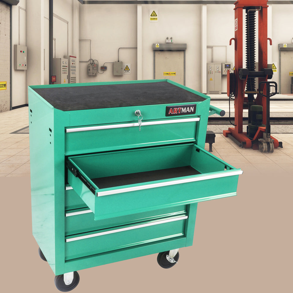 Green Rolling Tool Cart with 5 Drawers