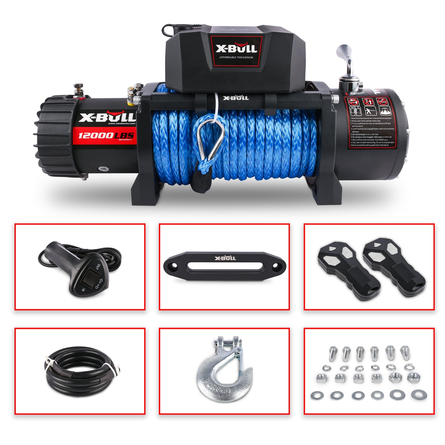 X-BULL Tough Pull Electric Winch with Synthetic Rope for Trucks and SUVs