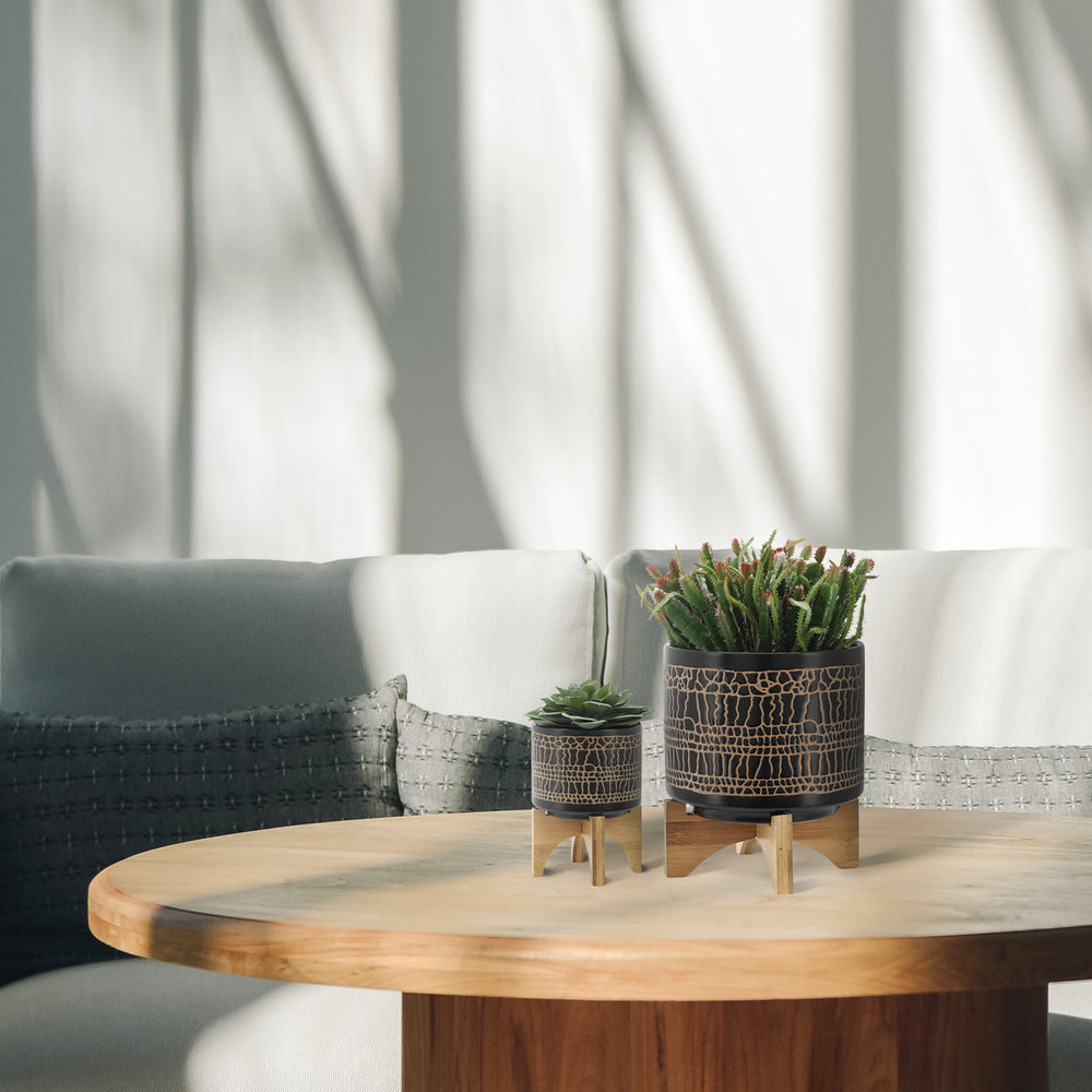 Stylish Black Planter with Stand