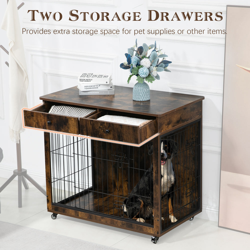 Rustic Dog Crate End Table with Storage