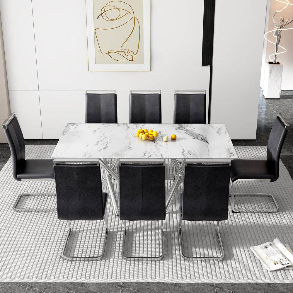 Sleek Marble Dining Table with Silver Legs for Stylish Gatherings