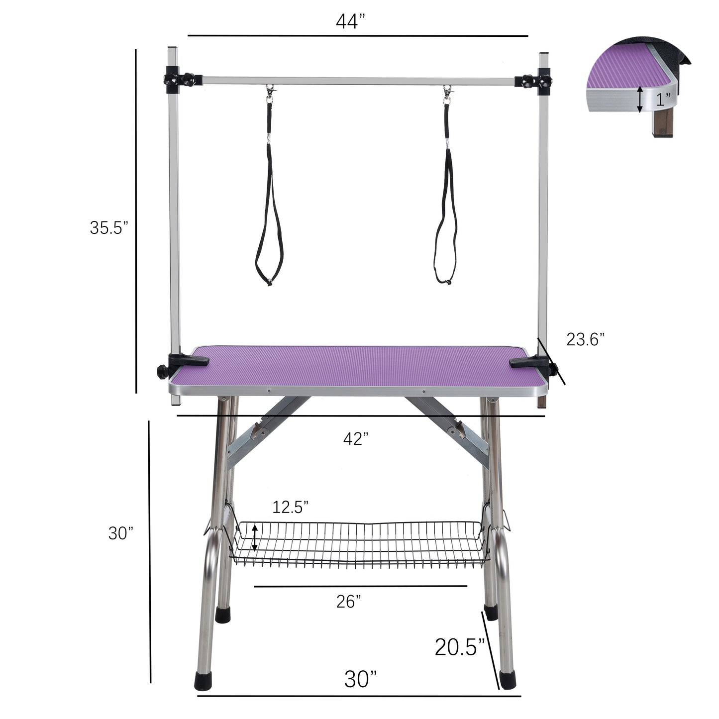 Purple Pet Grooming Table - Adjustable & Foldable with Steel Frame