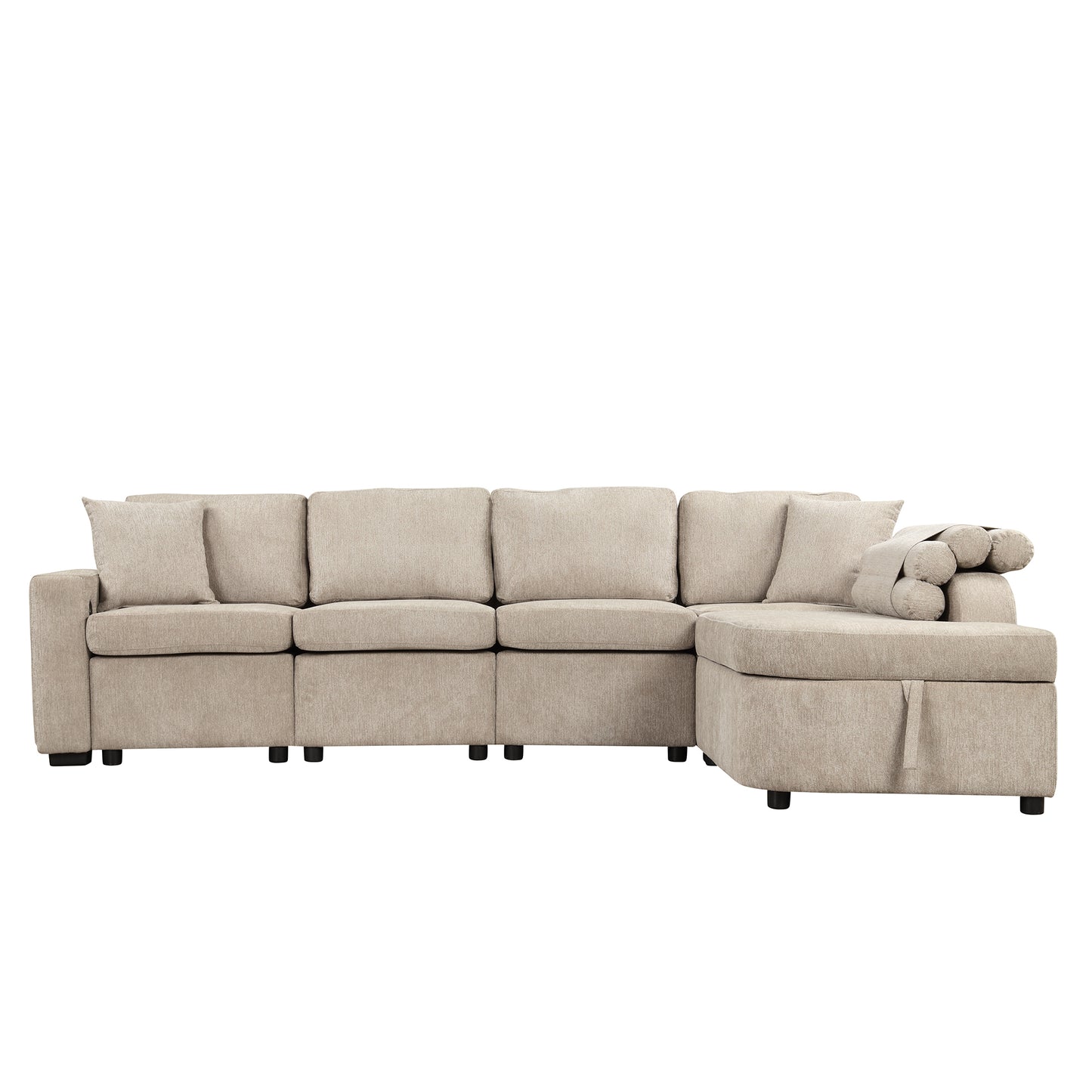 Cozy L-Shaped Sofa with Storage, Cup Holders, and USB Ports - Beige