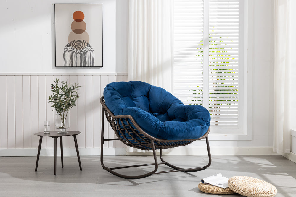 Cozy Navy Rattan Rocker Chair