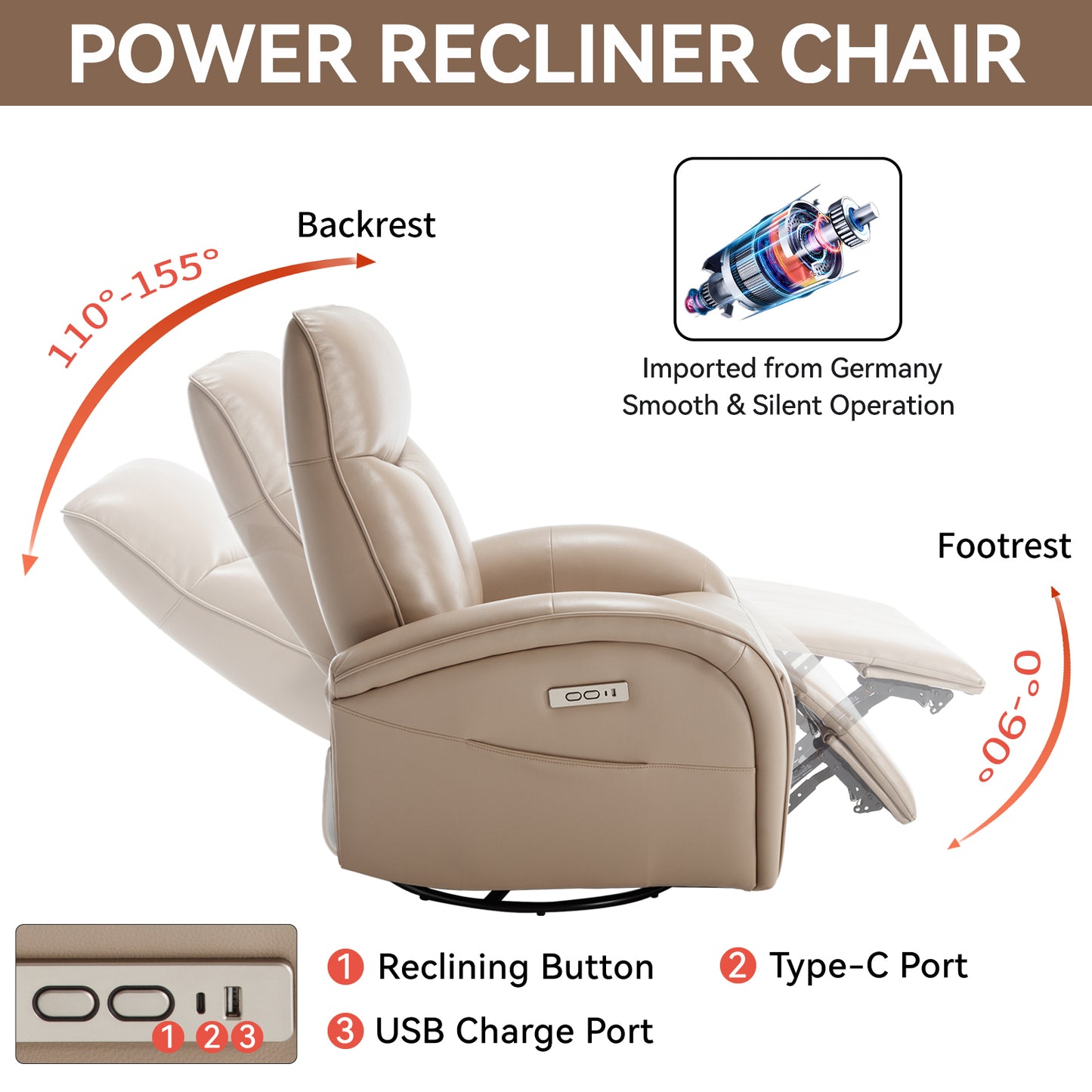 Ultimate Comfort Swivel Recliner with USB Ports