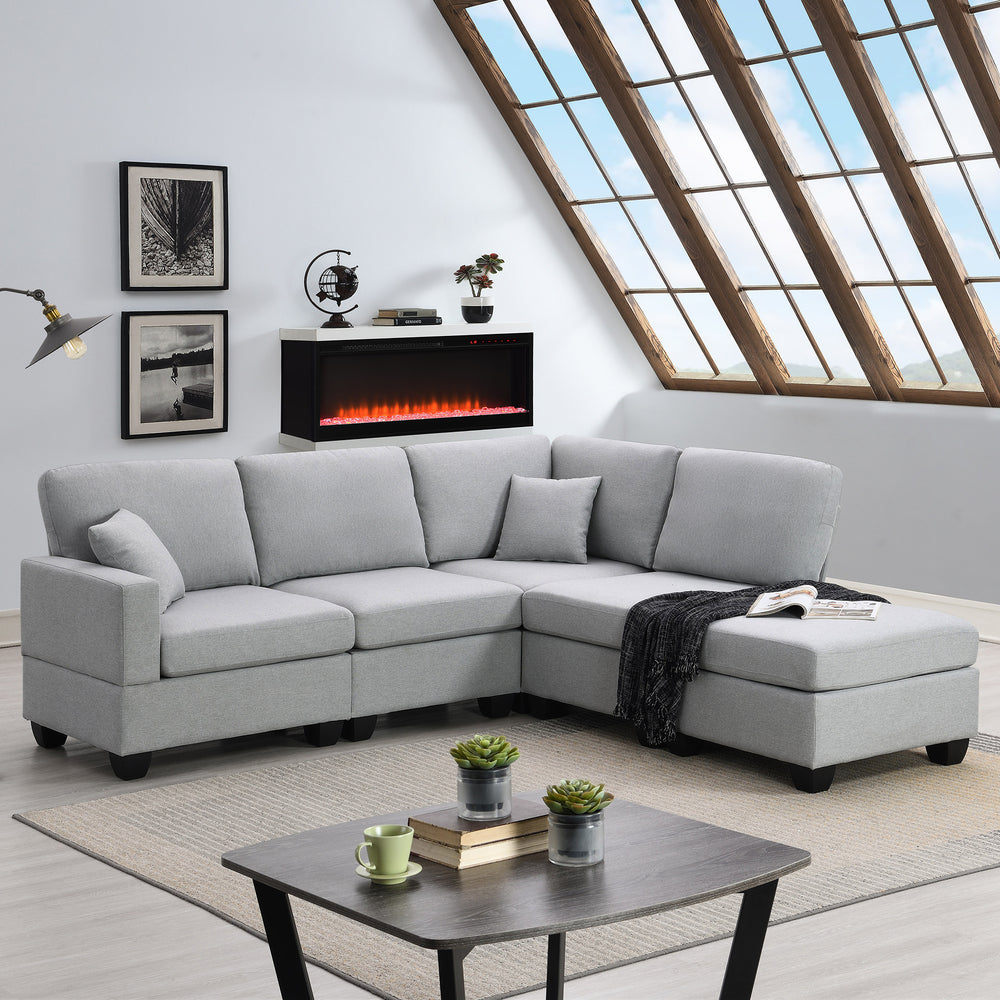 Chic Modular L-Shaped Sofa Set with Convertible Ottoman