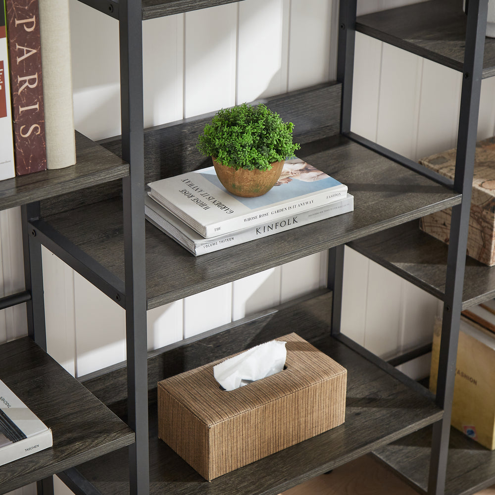 Retro Industrial Triple Shelf Bookshelf in Dark Grey