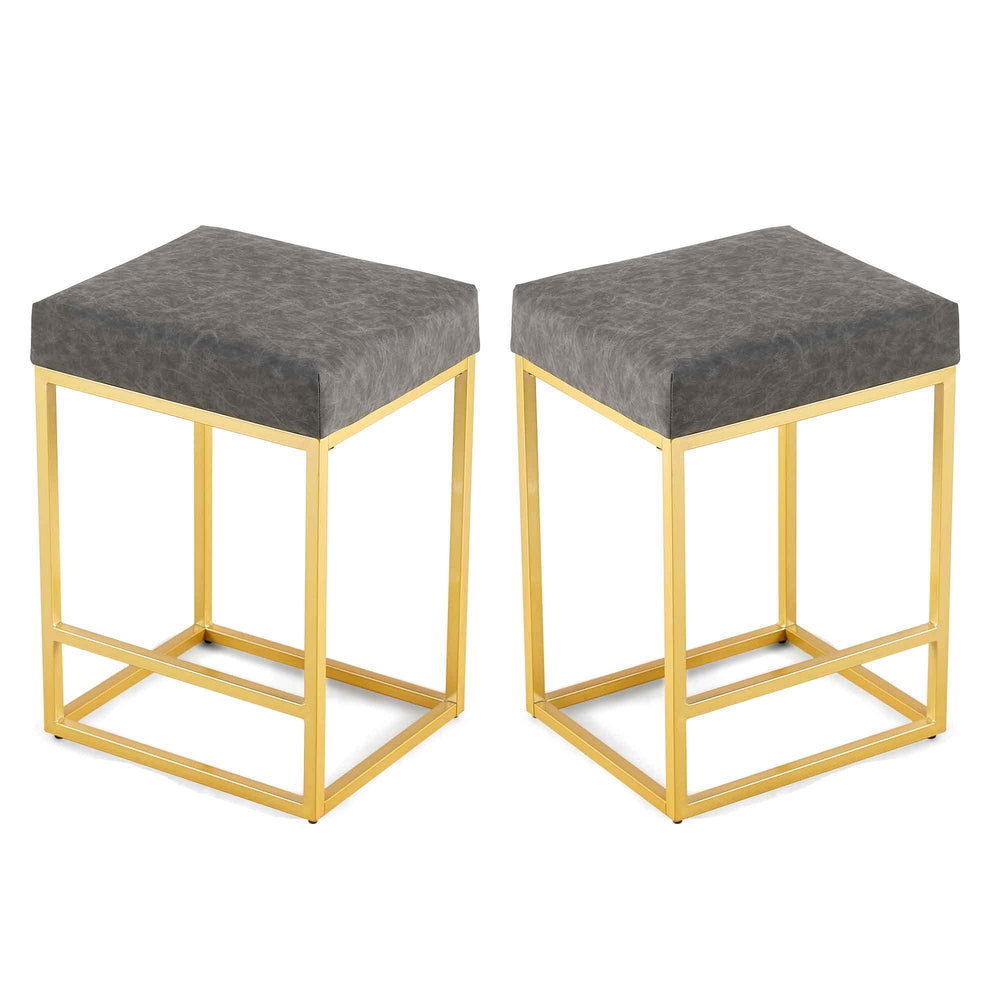 Chic Grey PU Leather Bar Stools with Footrests – Set of Two